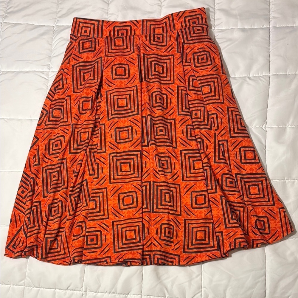 LuLaRoe Madison Orange A-line Pleated Knee-length Skirt size XS